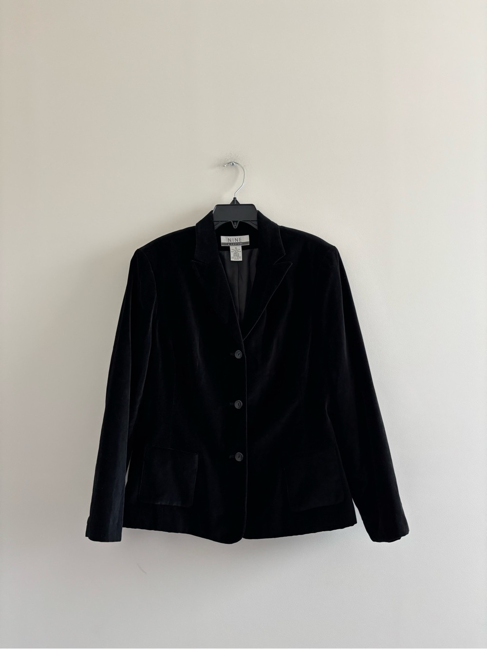 Vintage Nine & Company Blazer Black Velvet Cotton Women 14 Office Gothic 90s